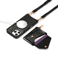 Nouvel étui de téléphone à bandoulière en cuir véritable de luxe avec fente pour cartes magnétique détachable pour iPhone