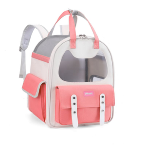 Transparent Mesh <b>Pet</b> Backpack <b>Carrier</b> Soft-Sided Zipper Closure Breathable Oxford Material Gray Color 5kg Capacity Square Shape - Product Image 1