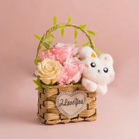 Bouquet de poupées faites à la main, panier de fleurs créatif et mignon en forme de rose, cadeau pour anniversaire, fête des mères, fête des enseignants, fête des femmes, longue durée (3-5 jours)