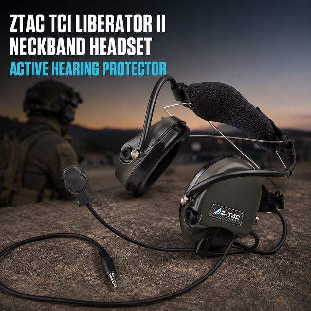 Z-TAC TCI LIBERATOR II Tactical Neckband Headset with Hearing Protection ENC Noise Cancellation Over-Ear Design Z039