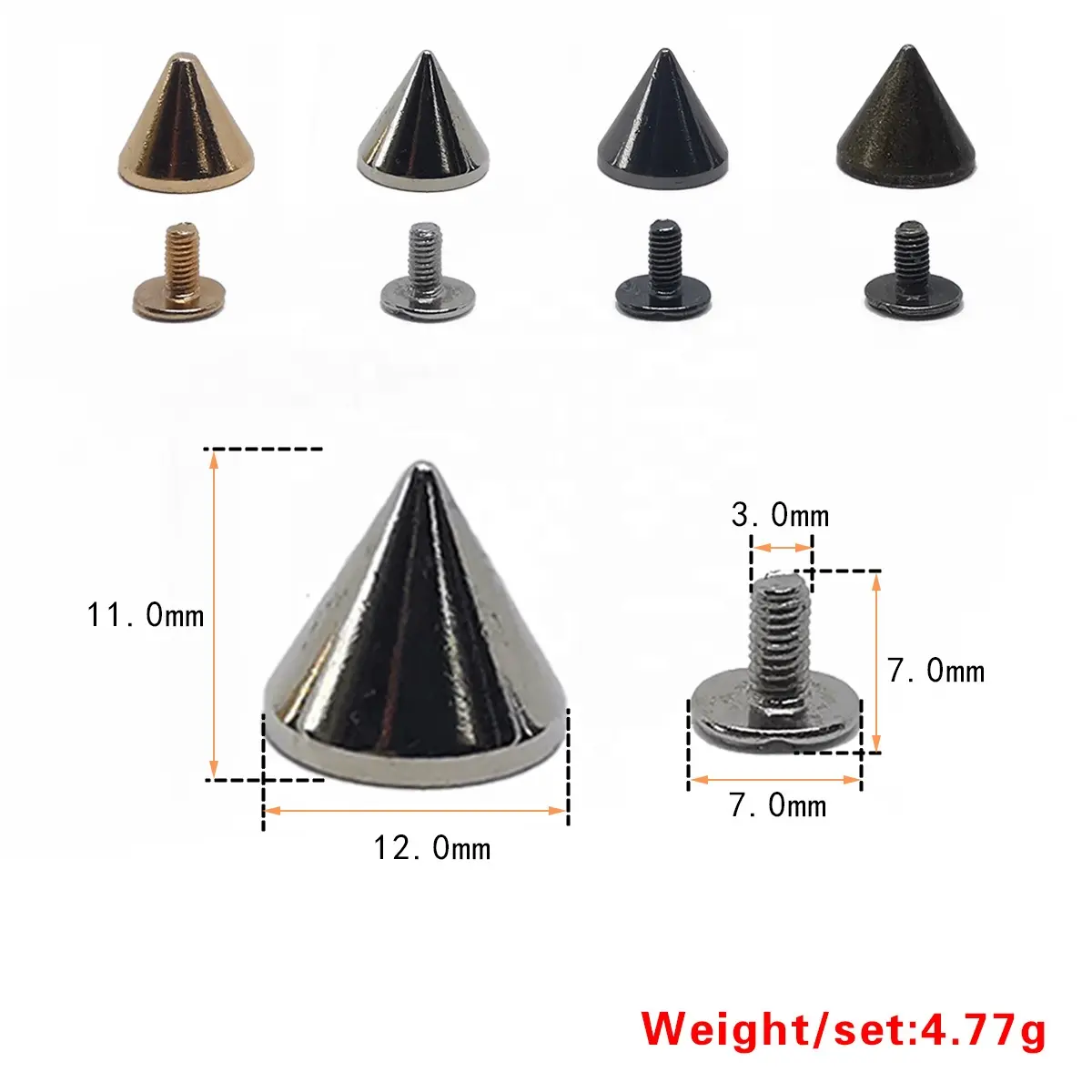 12*11mm 단단한 금관 악기 피라미드 장식 못 나사 리베트 탄알 스파이크 가죽 리베트 벨트