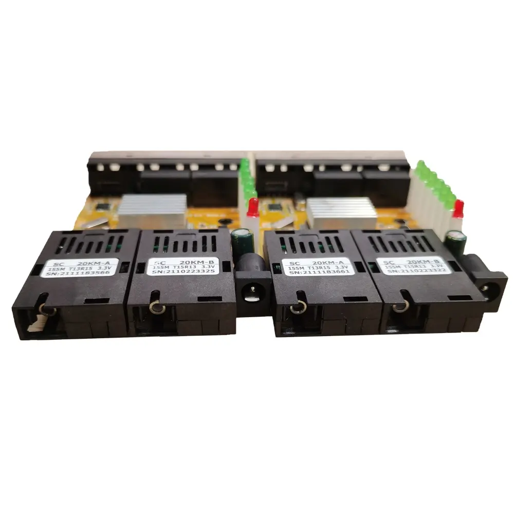 Convertidor de medios de interruptor POE inverso, fibra óptica Ethernet 2 F 4 E 10/10 0 M 2, fibra SC 25 KM 4 U TP RJ45, interruptor óptico, placa PCB