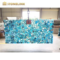 Décoration de luxe exotique naturelle Pierre d'onyx bleu semi-précieux Agate translucide Dalles de pierre Lumi Lumistone