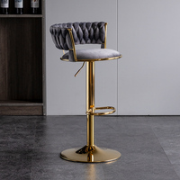 Chaise de Bar Nordique Comptoir Meubles En Métal Velours Pivotant En Cuir Haute Or Moderne De Luxe Cuisine Tabouret Chaises De Bar Pour Table De Bar