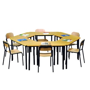 Ensemble de bureau et chaise pour étudiants, hauteur réglable, mobilier scolaire pour l'étude en groupe, bureau d'apprentissage collaboratif avec roulettes - Product Image 4