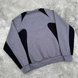 Sweat-shirt en molleton français pour homme, design patchwork personnalisé, broderie surdimensionnée, col rond en coton - Product Image 2