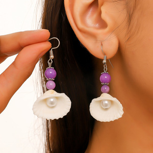 Nuevos Aretes de la Colección Océano, Estilo Bohemio, con Conchas y Piedras Naturales, Juego de Aretes Largos con Perlas - Product Image 4