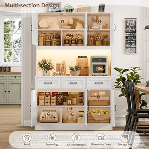 Meuble de cuisine moderne blanc SENYU avec 3 tiroirs et 4 portes, unité de rangement de 71,7 pouces de hauteur pour l'organisation du garde-manger - Product Image 3