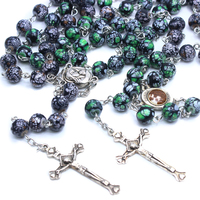 Chapelet de perles de prière en céramique, collier central Maria, perles de croix, pour chapelet catholique