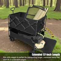 Chariot de camping à deux étages réglable, capacité de 250 kg, robuste, pliable, tout-terrain, avec roues larges
