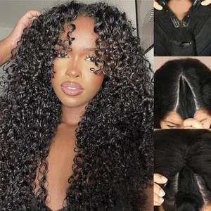 Peluca rizada sin costuras con parte en V, pelucas rizadas sin pegamento, cabello brasileño virgen, cutícula alineada, compra a granel, pelucas de cabello humano para mujeres negras - Product Image 3