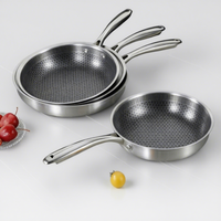 Wajan Penggorengan Stainless Steel Sarang Lebah dengan Dasar Rata dan Gagang Ergonomis untuk Telur, Steak, Set Peralatan Masak