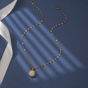 สร้อยคอจี้หมุนรูปดอกทานตะวันสองชั้น Dainty Cubic zircon สร้อยคอแบบเรียบง่ายประกายสวยงามสำหรับเป็นของขวัญ - Product Image 5