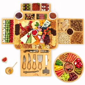 Tabla de Quesos de Bambú Natural con Cajón Deslizable - Bandeja Multifuncional para Cortar y Servir Frutas y Charcutería - Product Image 1