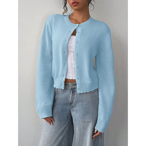 <span class=keywords><strong>Cardigan</strong></span> in maglia <span class=keywords><strong>oversize</strong></span> corto con bottoni a maniche lunghe e girocollo a costine morbide, nuovo modello casual da <span class=keywords><strong>donna</strong></span> Autunno Inverno 2026 Euro-USA - Product Image 3