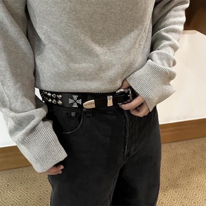 <span class=keywords><strong>Ceinture</strong></span> Melancholy ERD 2ème Génération 23 Nouvelle avec <span class=keywords><strong>Boucle</strong></span> Carrée à <span class=keywords><strong>Double</strong></span> Clou en Alliage et Motif Géométrique 108cm pour Hommes et Femmes - Product Image 1