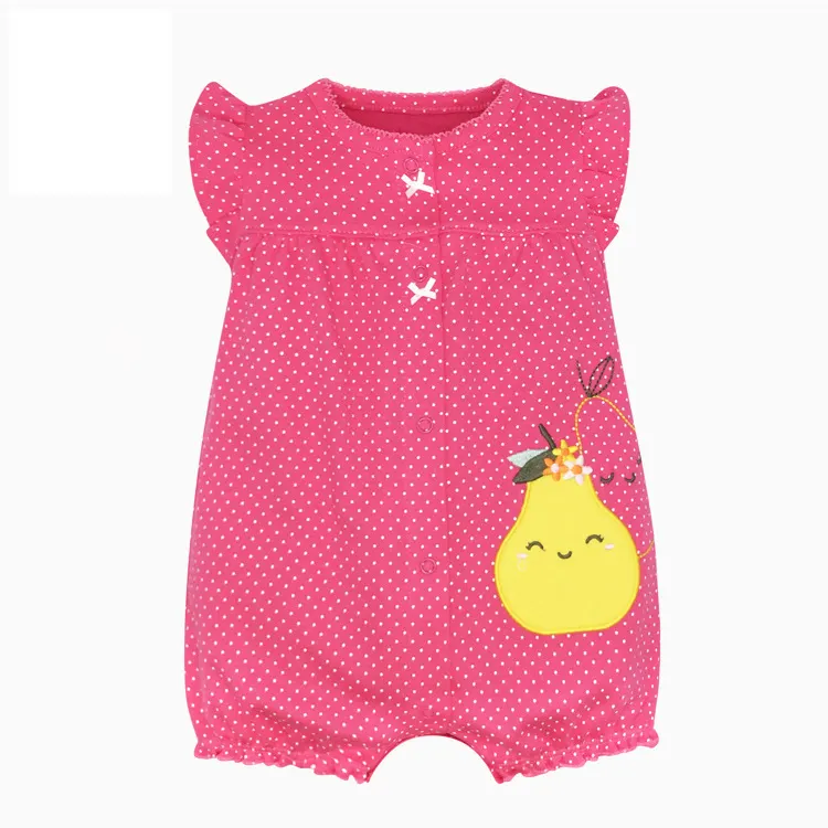 Manufacturer Summer Fly Sleeve Romper Toddler Onesie Printed Cotton Knit Newborn Baby Girls Rompers Fashion Clothes
