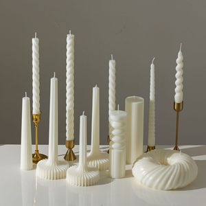 เทียนทรงเสาลายเรขาคณิตพรีเมียม ทำมือ กลิ่นหอม สีขาว เป็นมิตรกับสิ่งแวดล้อม สำหรับตกแต่งบ้าน ของขวัญวันหยุด งานแต่งงาน - Product Image 2