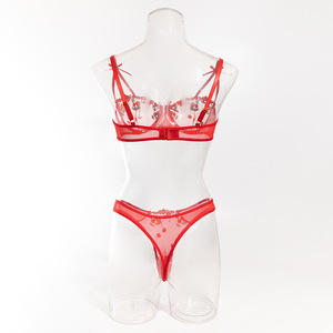 <b>Sexy</b> Ultra Thin Red Floral Embroidery Underwear <b>Set</b> NewPush up Two Pieces Lingerie <b>Sets</b> for Woman - Product Image 2