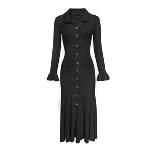 Robe longue en tricot à boutonnage simple, élégante et raffinée, pour femme <span class=keywords><strong>mature</strong></span>, de marque de mode automne-hiver - Product Image 2