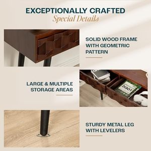 Hiện đại giữa thế kỷ gỗ giao diện điều khiển bảng với 2 ngăn kéo độc đáo thiết kế hình học cho phòng khách lối vào hành lang giao diện điều khiển Bảng - Product Image 5