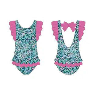 Yihui pakaian mandi kustom bayi perempuan, pakaian pantai bikini motif macan tutul murah butik musim panas untuk anak perempuan