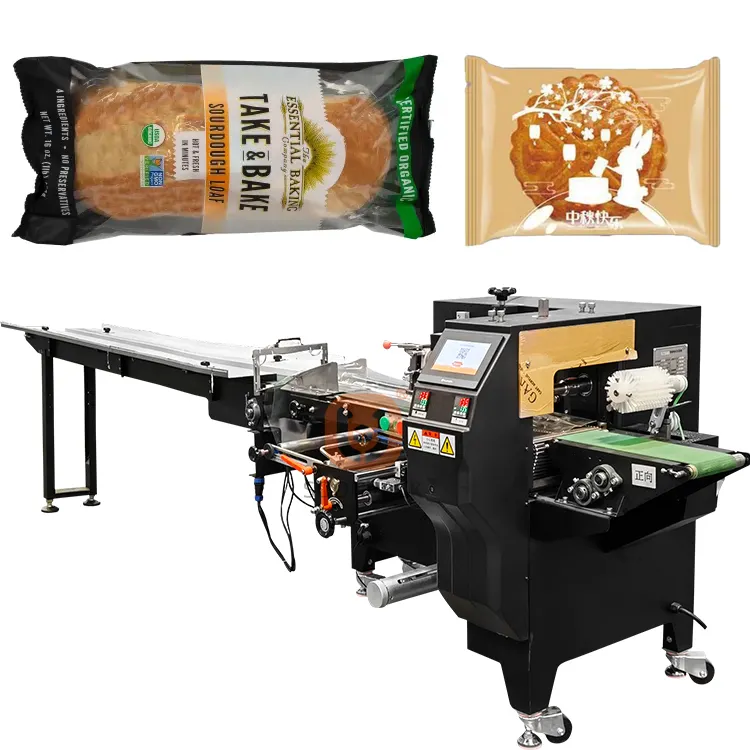 In Voorraad Automatische Kussenverpakkingsmachine Voor Croissant Brood Maan Cake Verpakkingsmachine Baguette Brood Verpakkingsmachine