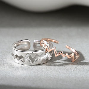 Love Heartbeat Pareja Anillo Joyería fina Moda 2 en 1 Diseño Hombres y mujeres Apertura personalizada 925 Anillos de boda de plata - Product Image 3