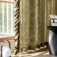 Rideaux Translucides Vert Foncé Style Rétro Français avec Bord Volanté, Voilage Jacquard Feuille Filtrant la Lumière pour Salon