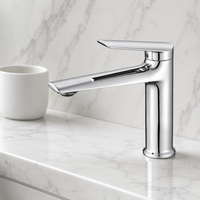 Robinet de lavabo moderne en laiton chromé, mitigeur monocommande eau chaude et froide, à poser sur le plan, pour lavabo en céramique
