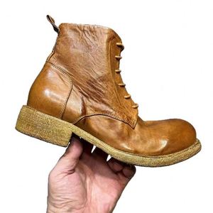 Bottes en cuir délavé rétro pour hommes, style anglais, à lacets, à bout épais, pour l'été, l'hiver et l'automne - Product Image 5