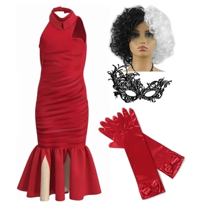 Costume <span class=keywords><strong>Cruella</strong></span> <span class=keywords><strong>Deville</strong></span> pour filles, robe dalmate avec gants et perruque, tenue d'Halloween pour enfants - Product Image 1