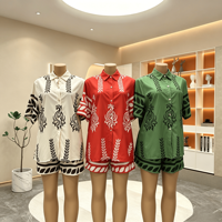 Ensemble haut et short 2 pièces pour femme, en coton blanc de luxe brodé, manches longues, ample, décontracté, respirant, pour l'été