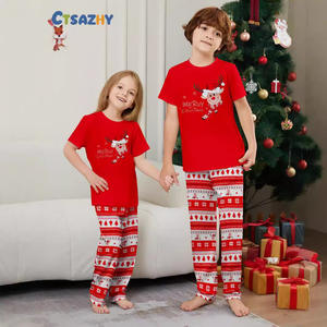 Nuovo cervo con stampa transfrontaliera pigiama da bambina pantaloni lunghi con manica corta rosso natale per fascia di età genitore-bambino - Product Image 5