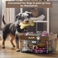 Panier de rangement en métal et bois pour jouets de chien, boîte à jouets pour chiot et chat avec rangement pour laisse, couvertures, friandises, accessoires, type cage