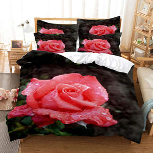 Ensemble de literie 3 pièces avec housse de couette et taies d'oreiller, imprimé numérique 3D de rose en pleine floraison, plusieurs tailles - Product Image 2
