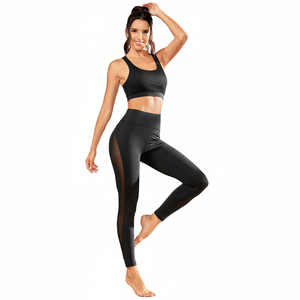 Taille haute solide respirant Fitness porter élastique Compression tricoté Yoga femmes Leggings sans couture Gym bout à bout ascenseur 2 pièces - Product Image 1