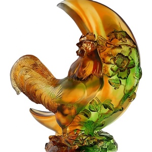 職人技によるクリスタルガラスの雄鶏の置物、ユニークな手作りのロストワックス法による彫刻、江蘇省のビジネスギフト、家の装飾 - Product Image 1