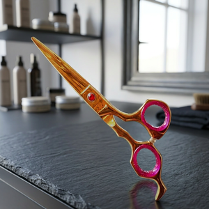 Tijeras profesionales para el cabello en oro rosa, con tensión ajustable, hoja afilada de acero inoxidable, para diestros, mango largo, tijeras de barbero. - Product Image 2
