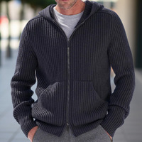 Pull à capuche en tricot pour homme, cardigan à manches longues, gris/fibre acrylique, vert militaire/bleu, style jeune, vêtements d'automne et d'hiver