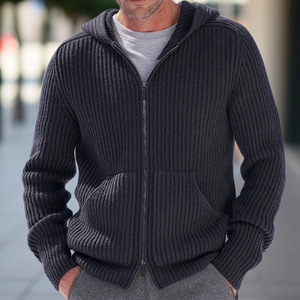 Suéter con Capucha de Punto para Hombre, Cárdigan de Manga Larga, Gris, Fibra Acrílica, Estilo Juvenil, Otoño Invierno, Tallas M L XL 2XL - Product Image 4