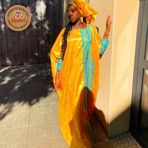 Africano Boubou Bazin Vestido Originais Mulheres Nigerianas Bacia Rich Dashiki Tamanho Grande Noiva Vestido De Casamento Vestidos Bordado Longo Robe