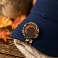 Marqueur de balle de golf en gros avec clip pour chapeau, motifs Thanksgiving (Dinde, Citrouille), finition Bronze antique et Or, thème Noël, cadeau personnalisé