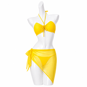 Conjunto de Bikini Monokini Amarillo con Tirantes, Traje de Baño Transparente para Mujer - Product Image 1