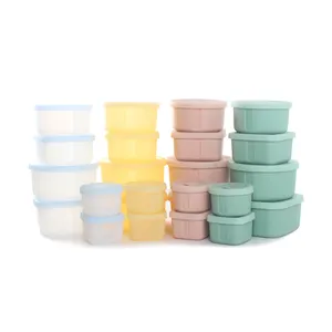 Conjunto de lancheiras Bento dobrável para cozinha, recipiente de silicone fácil de levar, de alta qualidade, à prova de vazamentos, ideal para cozinha, quadrado e minimalista