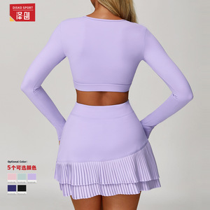 Haut de yoga à manches longues Zechuang pour femme, couleur unie, coupe ajustée, débardeur de sport évidé, pour la course et l'entraînement ECX4501 - Product Image 2