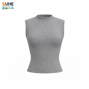เสื้อครอปแขนกุดคอสูง SUHE สำหรับผู้หญิง ผ้าฝ้าย 92% สแปนเด็กซ์ 8% ทรงเข้ารูป คอสูง รับผลิตแบบ OEM ODM - Product Image 1