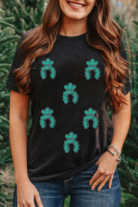 Dear-Lover <span class=keywords><strong>T</strong></span>-<span class=keywords><strong>shirt</strong></span> à paillettes à motif <span class=keywords><strong>turquoise</strong></span> occidental noir pour femmes en gros - Product Image 5