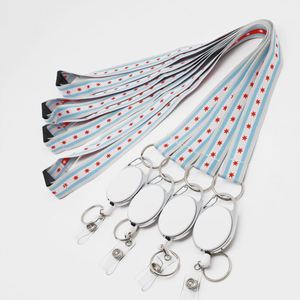 Custom Jacquard <b>Lanyard</b> with Oval Retractable Badge Reel Chicago Flag Style Id Card Holder Neck Strap for Tourism Souvenirs - Product Image 1