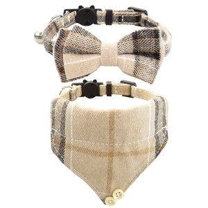 Ensemble collier et bandana à carreaux pour chien avec nœud papillon, fermeture à boucle réglable, style classique pour chiens toutes saisons - Product Image 3